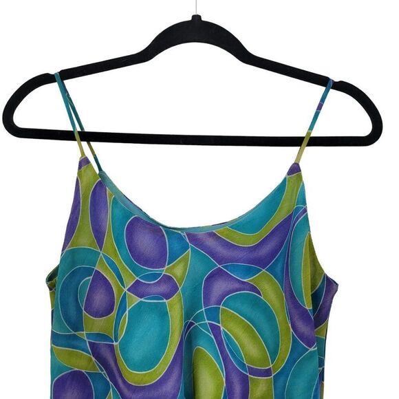 Vintage 70s 2pc Skirt Set L Geometric Psychedelic Maxi Tank Blue Green Mod Funky - Picture 11 of 16